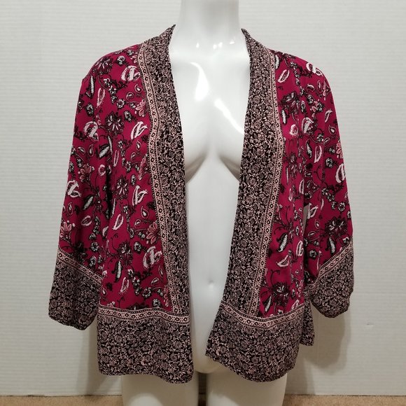Torrid top 00/0 Border Print Cropped Kimono open front cardigan floral paisley - Picture 1 of 15